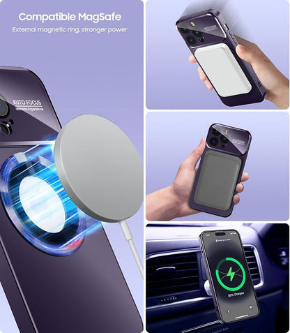 Magnetic for iPhone 15 Pro Max Case, Compatible with MagSafe, Built-in Camera Lens Protector, Logo View, Military Grade Drop Proof Phone Cover, Purple