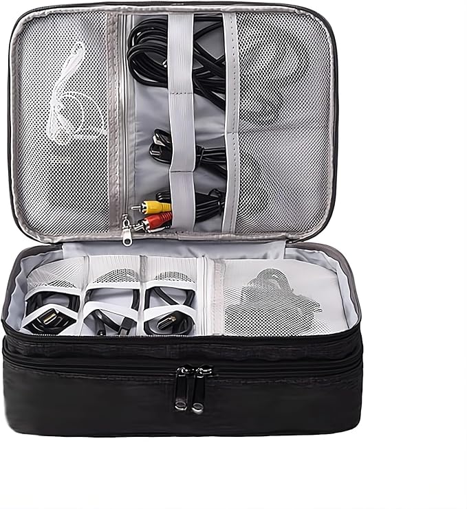 Cable Organizer Case – Double-Layer Cord Travel Storage Bag for Tech Accessories, Electronics, Chargers, Cables, Laptop & Tablet – Weatherproof & Portable Case for Travel