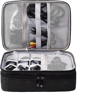 Cable Organizer Case – Double-Layer Cord Travel Storage Bag for Tech Accessories, Electronics, Chargers, Cables, Laptop & Tablet – Weatherproof & Portable Case for Travel