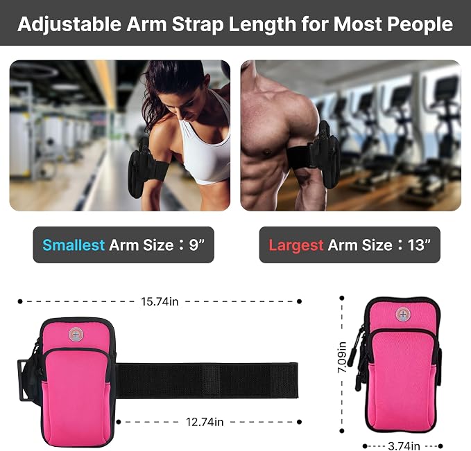 Running Armband, Adjustable Sports Band for Jogging, iPhone Workout Armband, Cell Pouch for Exercise Men Women (Rose red)