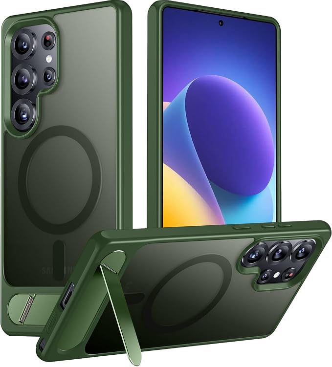 Magnetic for Samsung Galaxy S25 Ultra Case, [Innovate Stand][Military Grade Drop Protection][Non Slip][Translucent Matte] Shockproof Phone Case for Galaxy S25 Ultra 6.9" 2025 -DarkGreen