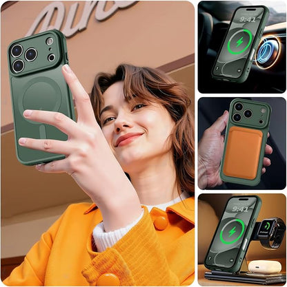 MOCCA Magnetic for iPhone 17 Pro Max Case, (Compatible with Magsafe) (16FT Military Grade Protection) Full Camera Protection Anti-Fingerprint Slim Translucent Matte Phone Cover 6.9",Midnight Green