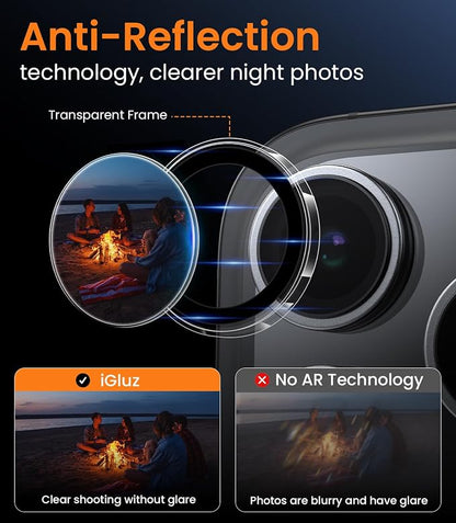 iGluz 2 Pack 9H Tempered Glass Camera Lens Protector for iPhone 15 Pro/15 Pro Max - 1-Step Installation Tray, Anti-Reflection, Scratch & Shatterproof, Black Titanium