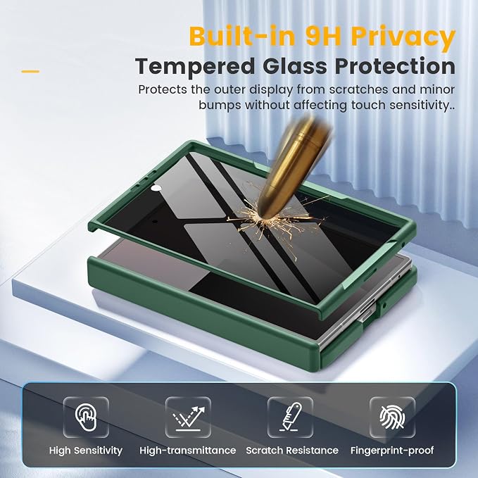 Caka Magnetic for Samsung Galaxy Z Fold 8 Case with Hinge Protection Green | Compatible with MagSafe, Built-in Outer Screen Protector, Hinge Guard, Translucent Matte Back, 360° Hybrid Drop Defense