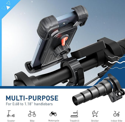 Hiboy Bike Phone Holder, 360° Rotatable Universal Motorcycle Phone Mount, Wrap Anti Shake Bicycle Scooter Handlebar Phone Clip for 5.1-6.8" Cellphone