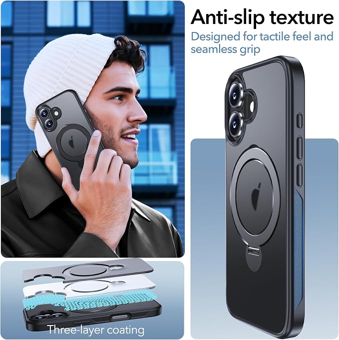 Anqrp 360° All-in-ONE Stand Case for iPhone 17 Case with Rotatable Magnetic Kickstand Ring Holder, Compatible with Mag-Safe, MIL-Grade Shockproof iPhone Phone Case Cover 6.3 inch, Black