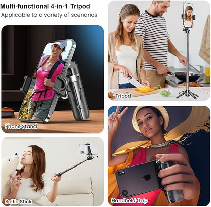 Selfie Sticks for iPhone, 4-in-1 Multi-Functional Phone Tripod with Remote Control, Pocket-Sized Mini Selfie Stick, Suitable for Photography, Live Streaming, Outdoor Travel Essentials