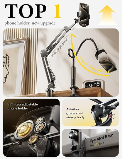 LISEN Gooseneck Phone Holder for Bed Desk [3rd Upgrade] Cell Phone Stand for Desk Bed Gaming Accessories,Gifts for Men Senior Kids Tech Mount for Recording Filming Laying Down Flexible Magic Arm Clamp
