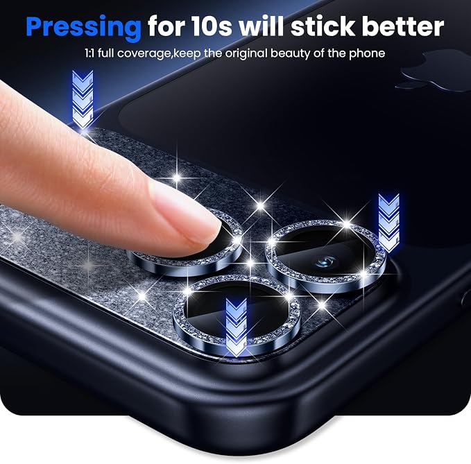 WSKEN for iPhone 17 Pro Max Camera Lens Protector, [Military Grade Shatterproof] [Strong Adhesion] Metal Aluminum Alloy Tempered Glass Camera Screen Protector, Glitter Blue