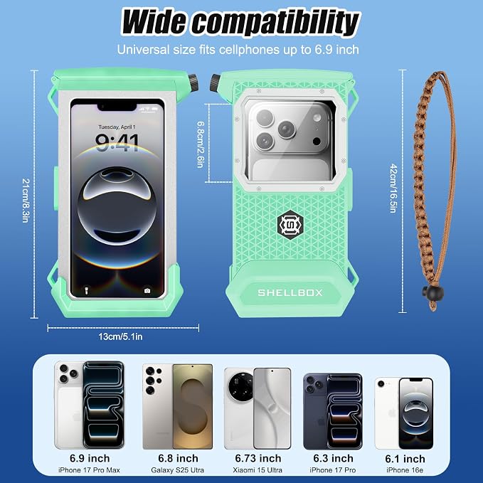 Underwater Phone Case for Snorkeling & Diving (50ft/15m), IP68 Waterproof Case for Swimming, Universal Underwater Touch Screen Case Compatible with iPhone (Blue+Silver, 5th Generation Phone Case)