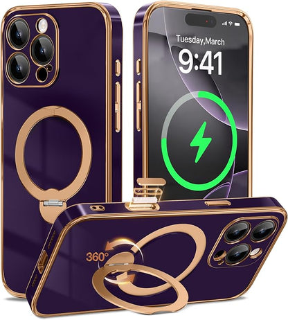 GolbinBox for iPhone 16 Pro Max Case with 360° Spin Magnetic Stand,[Compatible with Magsafe] [Military Protection][Built-in Ring Holder] Camera Control Phone Case for 16 Pro Max,Purple
