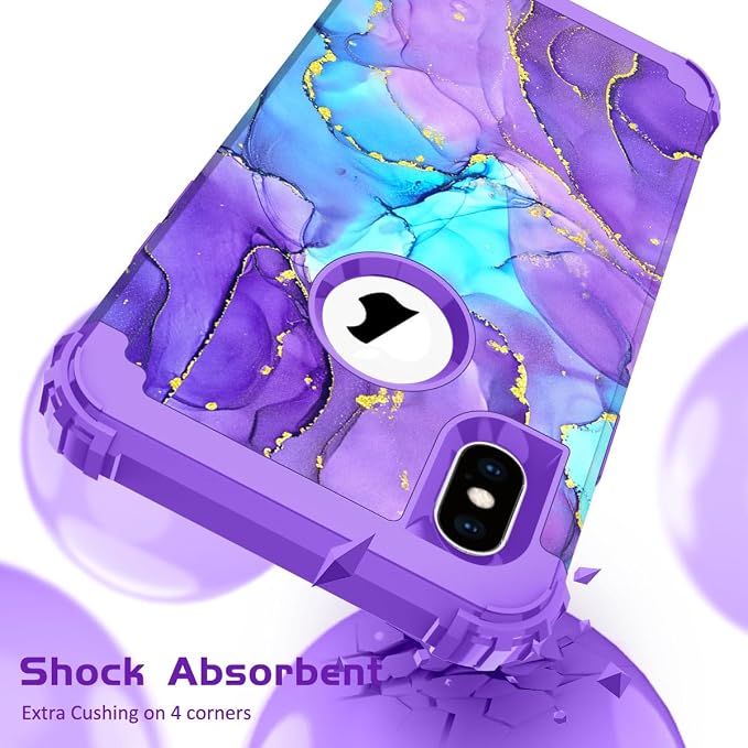 Hocase for iPhone Xs Max Case, Heavy Duty Shockproof Protection Soft Silicone Rubber+Hard Plastic Bumpers Hybrid Protective Case for iPhone Xs Max (6.5") 2018 - When Purple Meets Blue