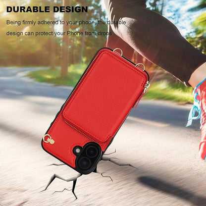 Bocasal Crossbody Wallet Case for iPhone 16 Plus, RFID Blocking Leather Purse Case with Card Holder, Protective Handbag Flip Cover with Zipper Wrist Strap Lanyard for Women 5G 6.7 Inch (Red)