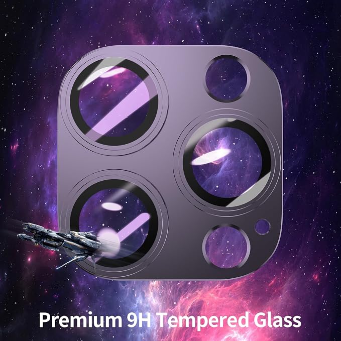 for iPhone 14/15/16 Pro & Pro Max Camera Lens Protector [2 Pack], Step Tempered Glass with Metal Alloy Frame, for iPhone 14 pro max Camera Lens Protector, Ultra Clear Photography, Purple