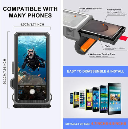 2026 Diving Snorkeling Phone Case for iPhone 17/16/15/14/13/12/11 Pro Max/XS/X Samsung Galaxy S26/S25/S24 Professional Scuba Dive Waterproof Underwater Photo Video Cover (4TH Gen, Gray)
