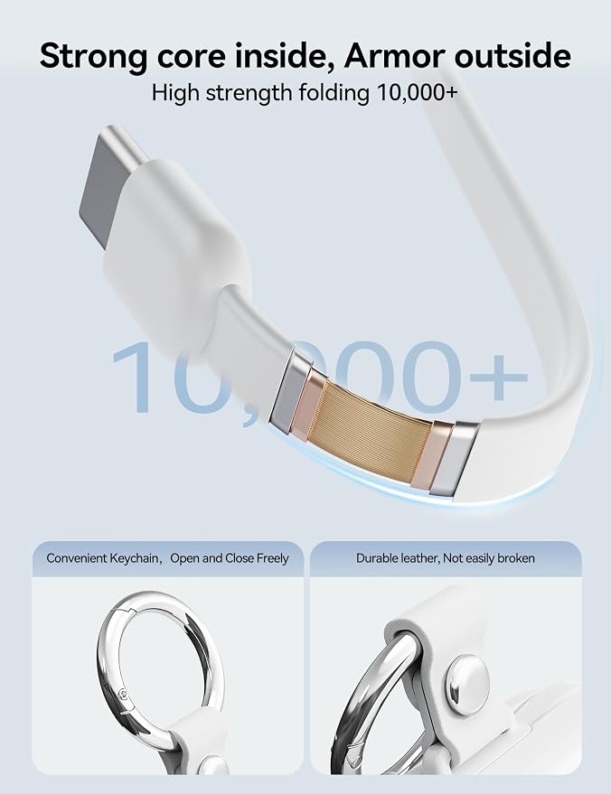 Portable Charger Power Bank, 10000mAh Fast Charging Power Bank with Built-in Cables, Travel Keychain Battery Pack with LED Display for iPhone Samsung Android iPad iWatch Charger 11/10/9/8/Ultra, White