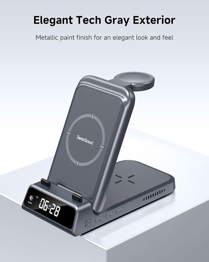Charging Station for Samsung S26 Ultra, Wireless Charger for Galaxy S26/S25/S24/S23 Series, Galaxy Watch 8/8 Classic/Ultra/7/6/5, Galaxy Buds 3 Pro/3, SwanScout 703S (No Adapter)