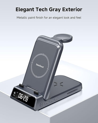 Charging Station for Samsung S26 Ultra, Wireless Charger for Galaxy S26/S25/S24/S23 Series, Galaxy Watch 8/8 Classic/Ultra/7/6/5, Galaxy Buds 3 Pro/3, SwanScout 703S (No Adapter)