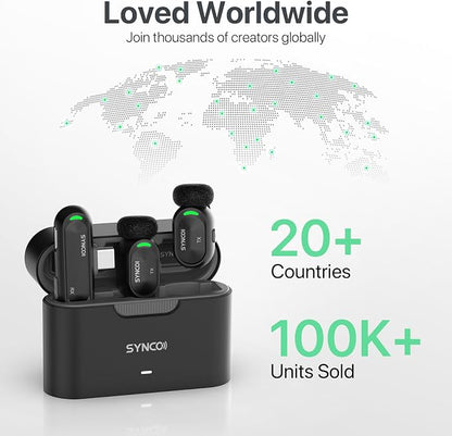 SYNCO Mini Wireless Microphone with AI Noise Cancellation for iPhone/Android, Plug-and-Play Magnetic Lavalier Mic with USB-C, 328 ft Range, 12H Battery for Video Recording & Vlogging
