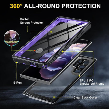 ANTSHARE for Samsung Galaxy S24 Ultra Case Waterproof, Built-in Lens & Screen Protector 360° Full Body Heavy Duty Protective Shockproof IP68 Underwater Case for Galaxy S24 Ultra(2024) 5G-Purple