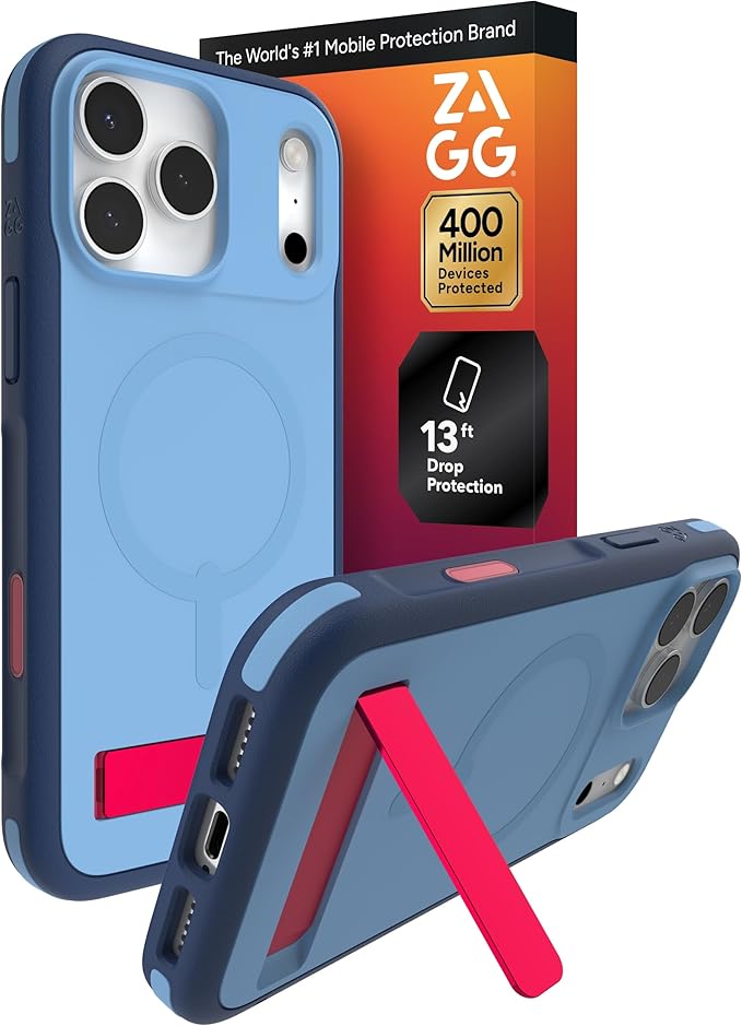 ZAGG Sedona Snap Case with Kickstand for iPhone 17 Pro Max - Blue Royal Ember, Drop Protection (13ft/4m), Multi-Layer Protection, with Camera Button, MagSafe Phone Case with Impact-Absorbing Bumpers