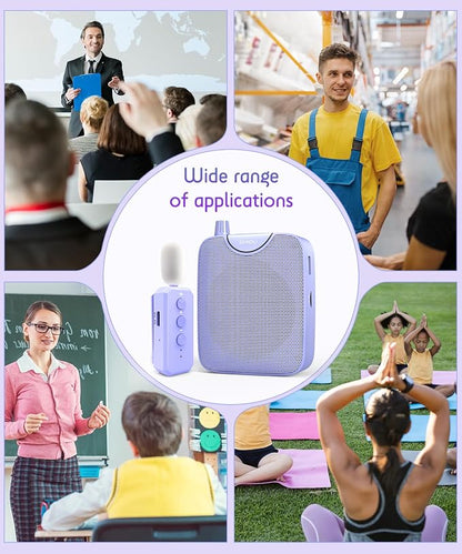 SHIDU 35W Power Voice Amplifier with Bluetooth Wireless Lavalier Microphone, Portable Teacher Mic with Speaker Personal Clip On Microphone System for Teacher Meeting Training-M500 (Purple)