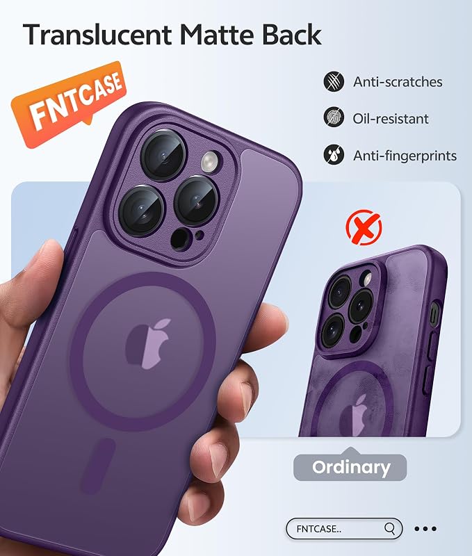 FNTCASE for iPhone 13 Pro Max Case, Fit for Magsafe, Full Camera Protection | Translucent Matte Magnetic Phone Back, 14FT Military Grade Drop Proof, Slim Shockproof Protective Cover, Purple