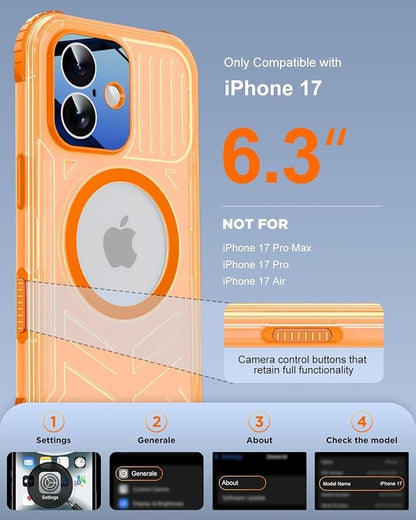 for iPhone 17 Waterproof Case with Magsafe, Built-in [Camera & Screen Protector] [Lanyard], IP68 Water Proof Full Body Dustproof Heavy Duty Frosted Protective Phone Cover, 6.1" Orange