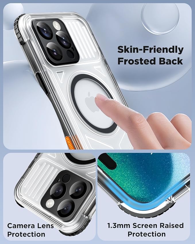 for iPhone 16 Pro Max Waterproof Case with Magsafe, Built-in [Camera & Screen Protector] [Lanyard], IP68 Water Proof Full Body Dustproof Heavy Duty Frosted Protective Phone Cover, 6.9" Black