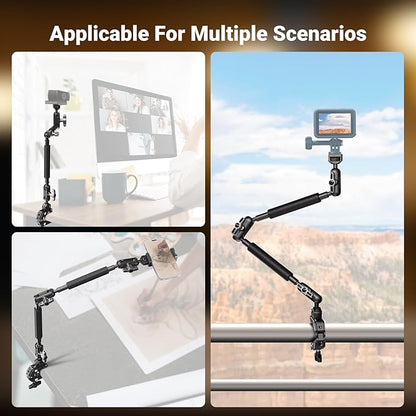 NEEWER 22" Magic Arm w Desk C Clamp, Overhead Camera Mount with Articulating Mic Boom Arm 1/4" 3/8" Threads for ARRI, Desktop Stand Holder for Phone Microphone Webcam Action Camera Video Light, UA057