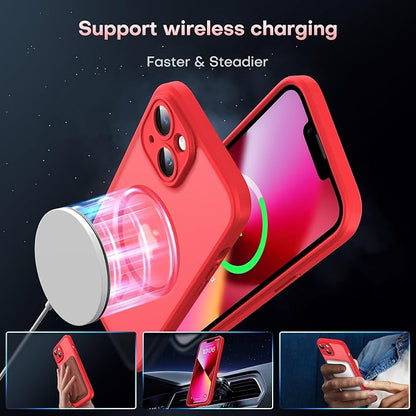 TOCOL for Phone 13 Case, Compatible with Magsafe Charger, Full Camera Protection, Drop Protection, Translucent Matte Phone Case for iPhone 13 6.1 inch (Red)