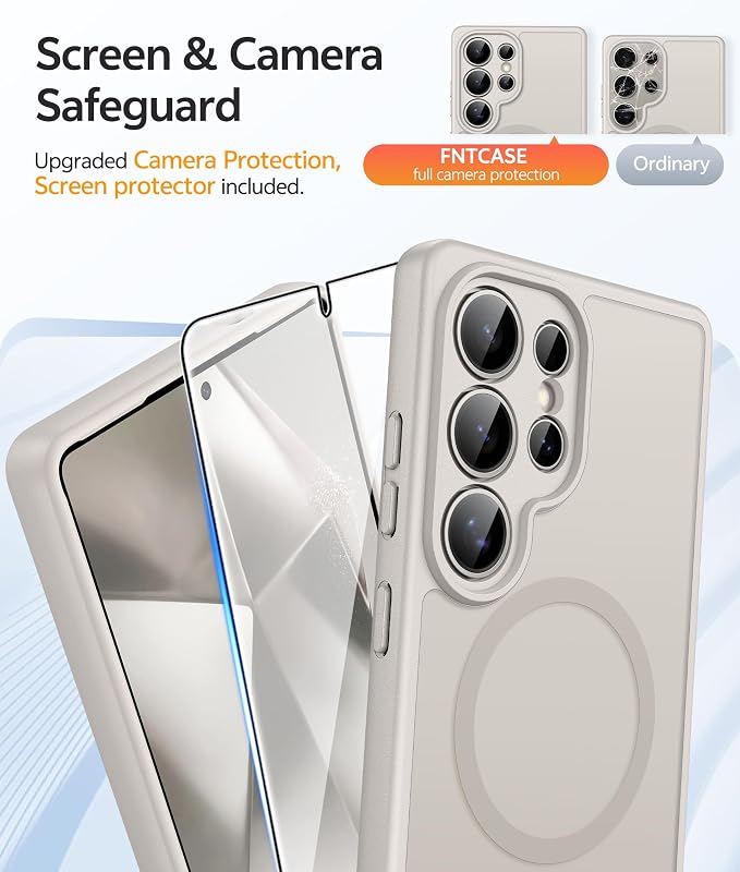 FNTCASE for Samsung Galaxy S24 Ultra Case, Compatible with Magsafe | Screen Protector, Full Camera Protection, Translucent Matte, 14FT Military Grade Drop Proof, Protective Phone Cover