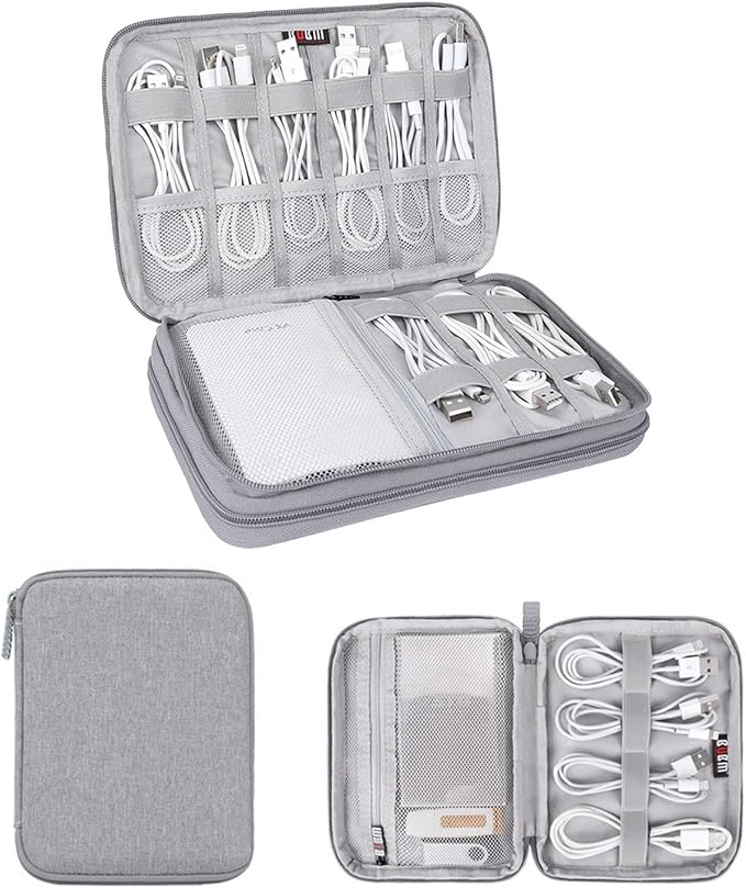 Electronics Organizer, Jelly Comb Electronic Accessories Case Portable Double Layer Cable Storage Bag for Cell Phone, Data Line, Power Bank, USB Flash Drive and More (Gray, Single Layer/Mini)