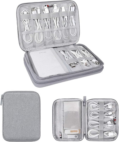 Electronics Organizer, Jelly Comb Electronic Accessories Case Portable Double Layer Cable Storage Bag for Cell Phone, Data Line, Power Bank, USB Flash Drive and More (Gray, Single Layer/Mini)