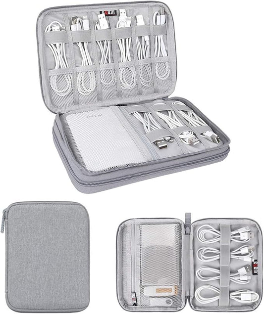 Electronics Organizer, Jelly Comb Electronic Accessories Case Portable Double Layer Cable Storage Bag for Cell Phone, Data Line, Power Bank, USB Flash Drive and More (Gray, Single Layer/Mini)