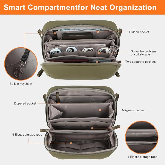 Besnfoto Electronic Organizer Travel Accessory Tech Pouch Waterproof Carrying Case for Accessories Charger, Adapter, Cables, Power Bank with Removalbe Shoulder Strap