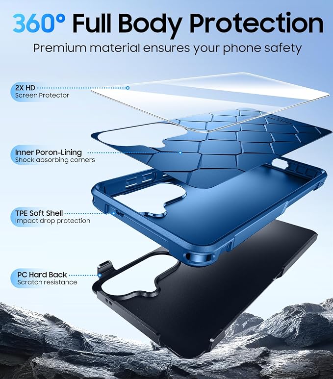 Red2Fire for Samsung Galaxy S26 Case 6.3 Inch, [Military Grade Drop Protection][2 Pack Screen Protectors] Heavy Duty Full Body Shockproof Non-Slip Phone Case,Dark Blue