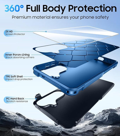 Red2Fire for Samsung Galaxy S26 Case 6.3 Inch, [Military Grade Drop Protection][2 Pack Screen Protectors] Heavy Duty Full Body Shockproof Non-Slip Phone Case,Dark Blue