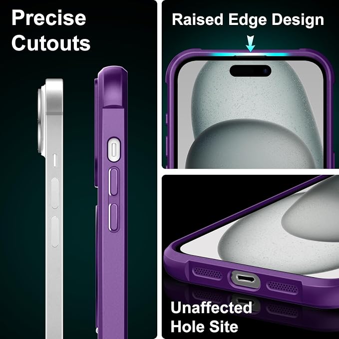 360° Magnetic Swivel Ring for iPhone 15 case, Built-in Metal Stand and Ring Holder, Magsafe Compatible, Military Grade Protection, Shockproof - Purple