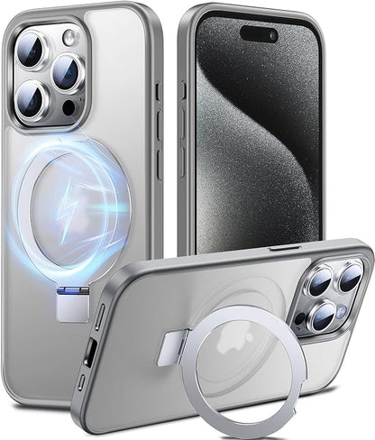 Chicfun 3-in-1 [Magnetic+Kickstand+Ring Holder] Compatible with iPhone 15 Pro Case Stand Ring Holder Compatible with MagSafe, Military Shockproof for iPhone 15 Pro Phone Case Kickstand Cover Grey