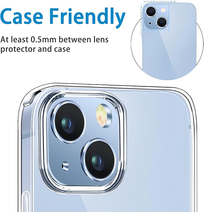 Compatible with iPhone 14 and iPhone 14 Plus Camera Lens Protector, Anti-Scratch Tempered Glass Camera Screen Protector Shockproof Full Protective Camera Cover Case Friendly Lens Cover-Sierra Blue