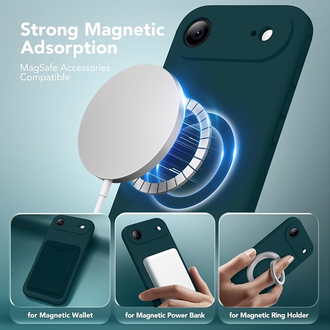 Magnetic for iPhone Air Case, Compatible with MagSafe, [Full Camera Protection][Screen Protector] Silicone Shockproof Protective Phone Case for iPhone 17 Air 6.5", Deep Blue