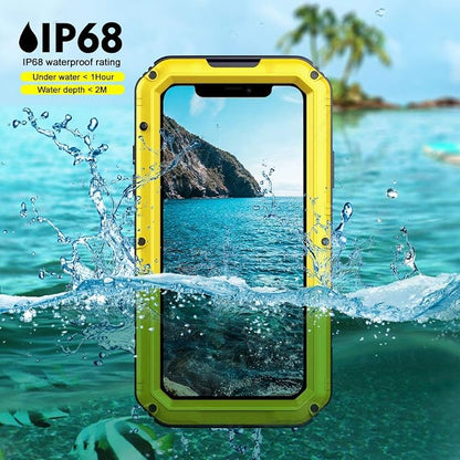 Beasyjoy Waterproof iPhone 11 Case - Metal Military Grade Defender with Built-in Screen Protector, Heavy Duty Rugged Shockproof Underwater Case (Yellow)