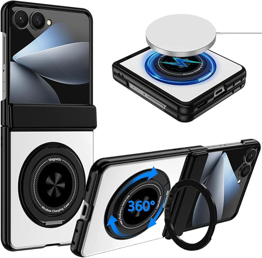 Hekodonk for Galaxy Z Flip 8 Case with 360 Rotatable Stand,[Compatible with MagSafe][Front Screen Protector],Magnetic Ring Holder with Hinge Protective Case for Samsung Z Flip 8,Sliver