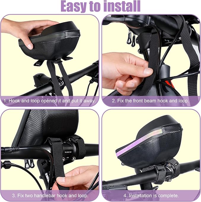Bike Phone Holder, Bicycle Front Frame Handlebar Bag EVA Hard Shell Waterproof Bike Accessories with Touch-Screen and Rain Cover for Phones under 6.9''
