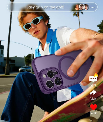 FNTCASE for iPhone 14 Pro Max Case: [Compatible with Magsafe] Translucent Matte Cases with [Full Camera Protection] [Screen Protector] Military Grade Shockproof Protective Phone Cover - Purple