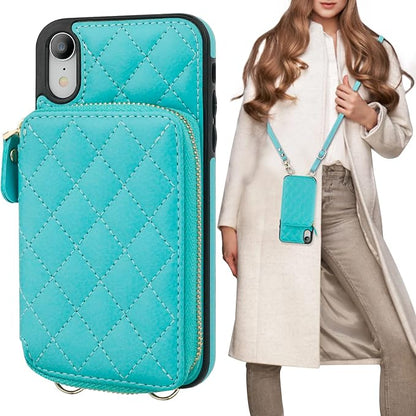 Bocasal Crossbody Wallet Case for iPhone Xr, RFID Blocking PU Leather Zipper Handbag Purse Flip Cover, Kickstand Folio Case with Card Slots Holder Wrist Strap Lanyard 6.1 Inch (Mint Green)
