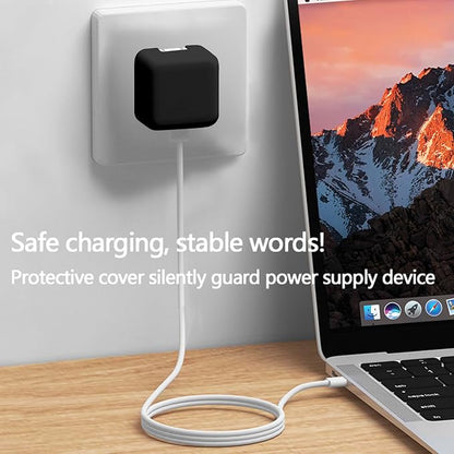 40W Dynamic (up to 60W) Soft Silicone Charger Protector Case for MacBook Air 13 13.6 15 inch M4 M3 M2 M1 Chip 2025-2018 Release, 40W Dynamic Power Adapter Sleeve Cover for iPhone 17/16 Pro/Max, Black