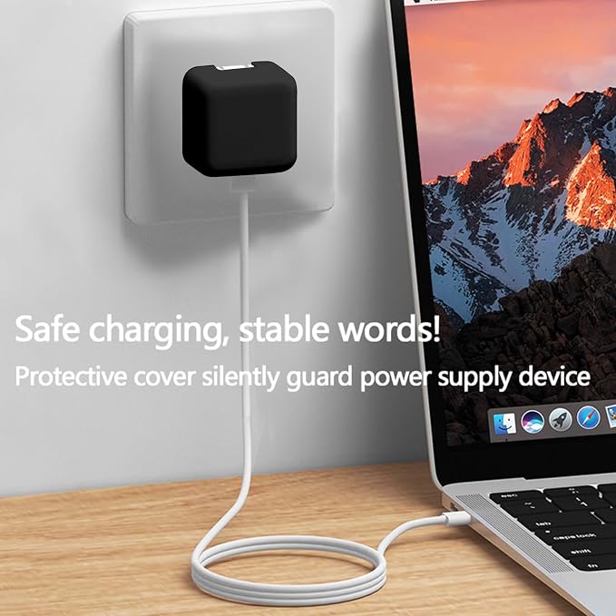 Soft Silicone Charger Case Compatible with Apple 40W Dynamic Power Adapter (60W Max) for iPhone & MacBook Air 13/15 M5 A3449 A3448, Scratch Proof Anti-Fall Shockproof 40W Charger Cover, Black