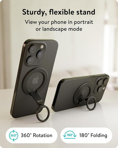 Mous Magnetic Phone Grip and Stand MagSafe and Pixelsnap Compatible -360 Degree Rotation Ring Holder and Kickstand for iPhone 17/16/15/14, Pixel 10, S26/S25 Series Black